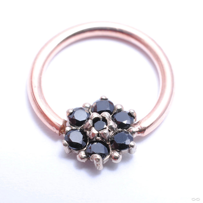 Forward-Facing Fleurette Fixed Bead Ring in Gold from Scylla with black spinel