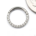 Forward-facing Gem Clicker in Titanium from Diablo Organics with clear CZ