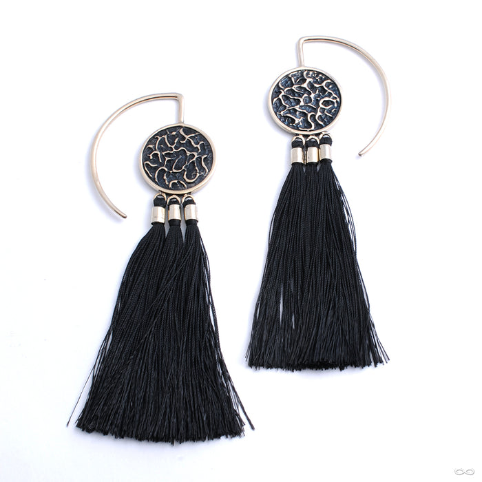 Full Moon Hoops with Fringe from Tawapa in white brass