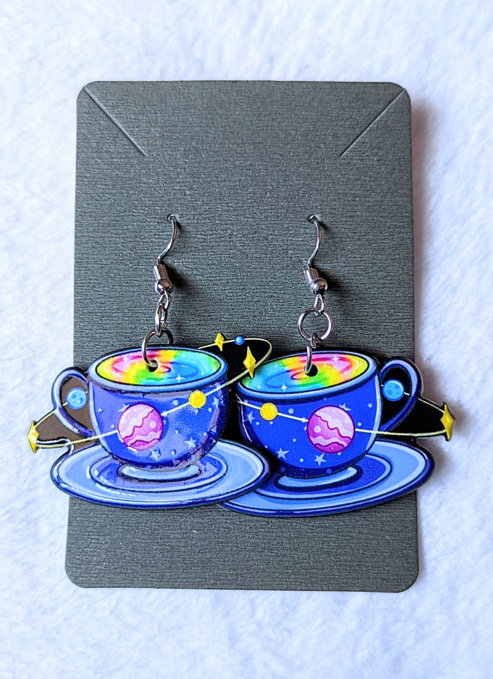 Galaxy Teacup Acrylic Dangle Earrings