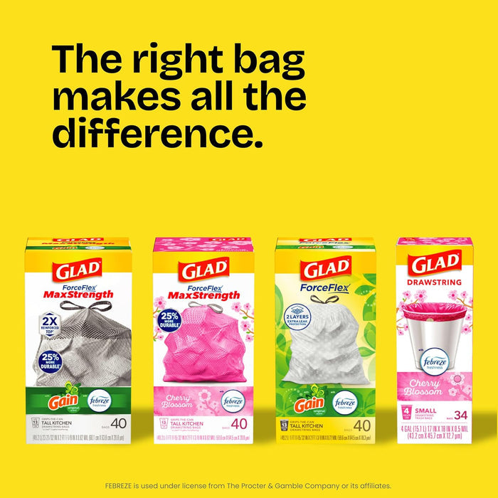 Glad Tall Kitchen Drawstring Trash Bags - Odorshield 13 Gallon White Trash Bag, Febreze Fresh Clean, 110 Count