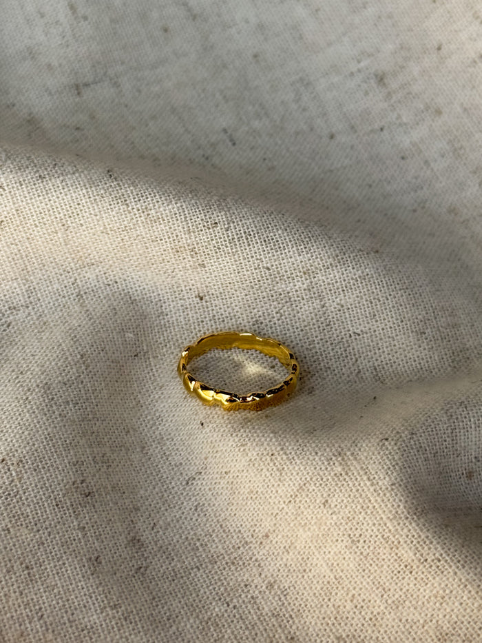 Gold Textured Open Ring - Stitch And Feather