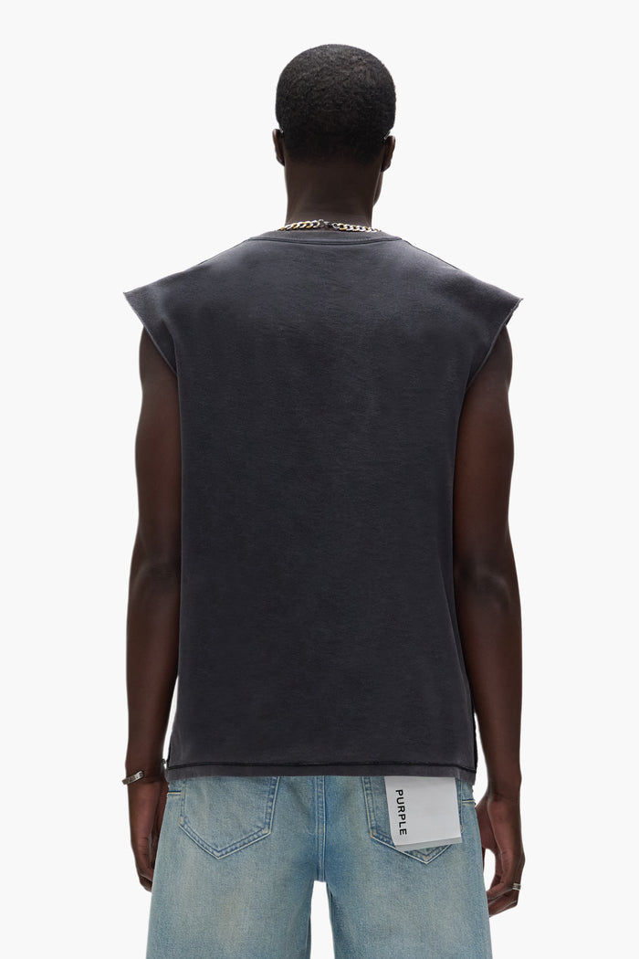 Good News Tank Top sleeveless tee in acid-washed textured jersey with news print and crackle finish.