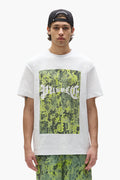 Gothic Camo Tee in regular fit with digital camouflage print and purple brand lettering.