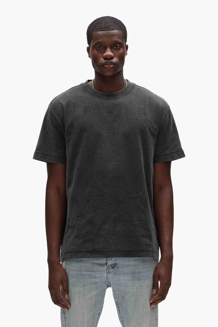 Gothic Monogram Tee black short-sleeved premium cotton jersey with Purple Brand logos.