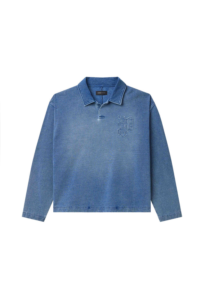Gothic P Rugby Shirt in regular fit with self applique design and button-down placket.