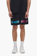 Gradient Ribbon All Around Short swimwear with elastic waistband and multicolor logo design.