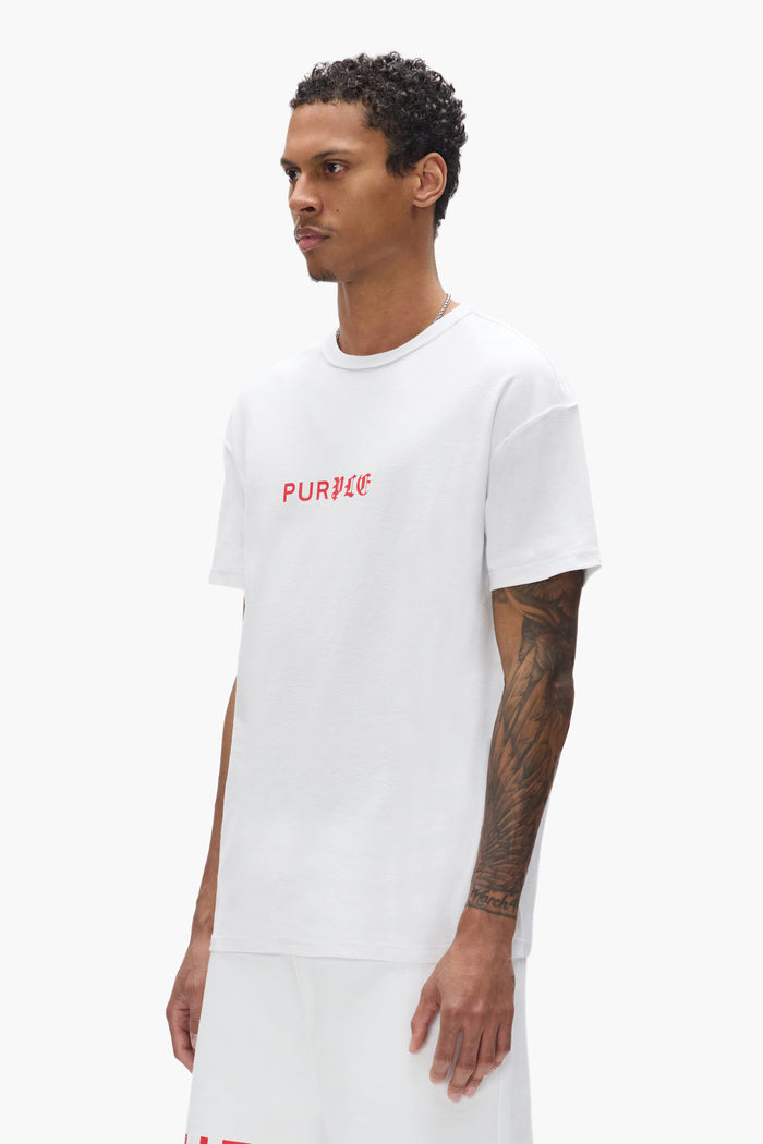 Half & Half Wordmark Tee in white, 100% cotton, regular fit, textured jersey with screen print.