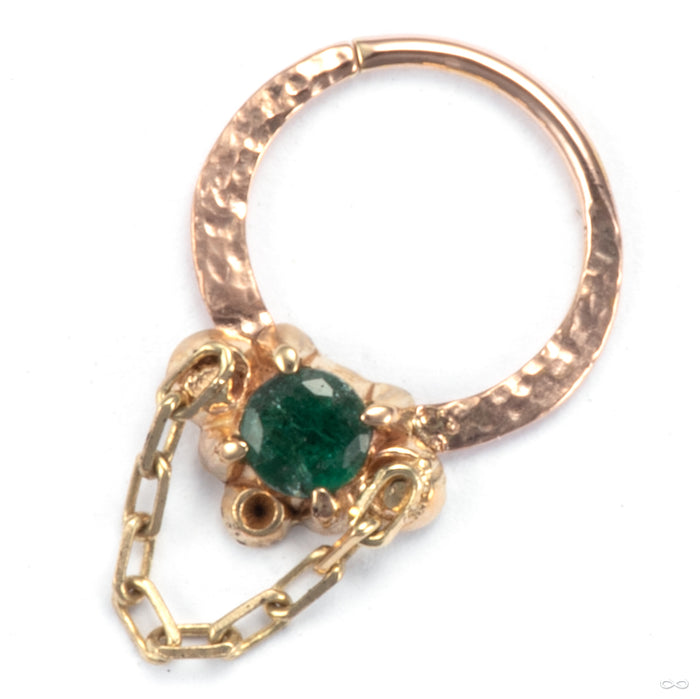 Hammered Amulet Seam Ring in 14k Rose & Yellow Gold with Emerald from Sacred Symbols
