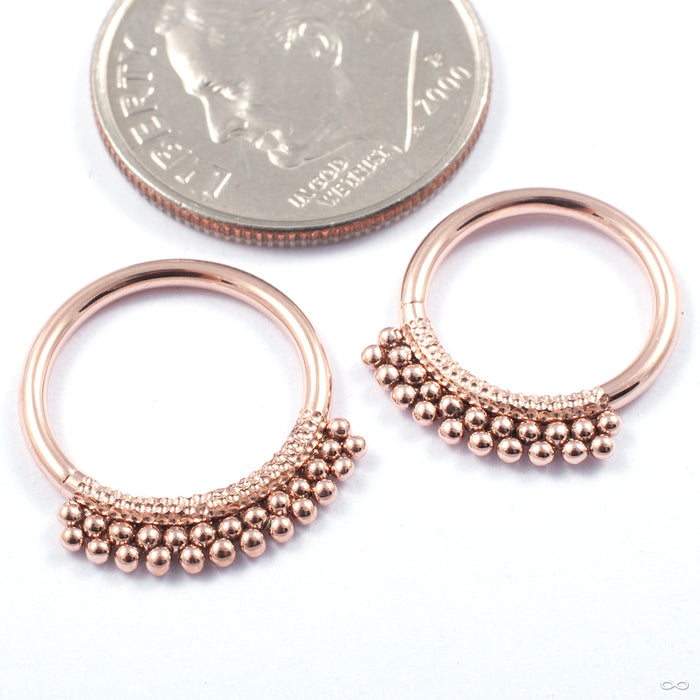 Hammered Beaded Seam Ring in Gold from Dusk Body Jewelry in rose gold with a double row of beads