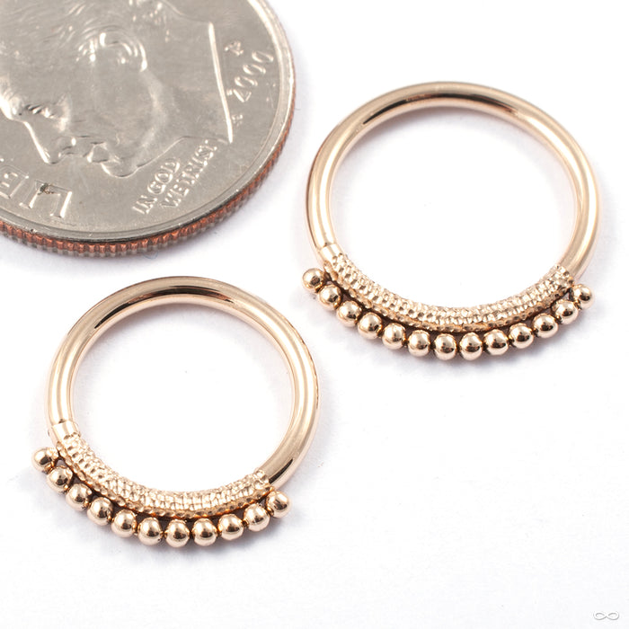 Hammered Beaded Seam Ring in Gold from Dusk Body Jewelry in yellow gold with a single row of beads