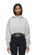 Heather Cropped Hoodie in grey French terry with drawcords and Purple Brand logo.