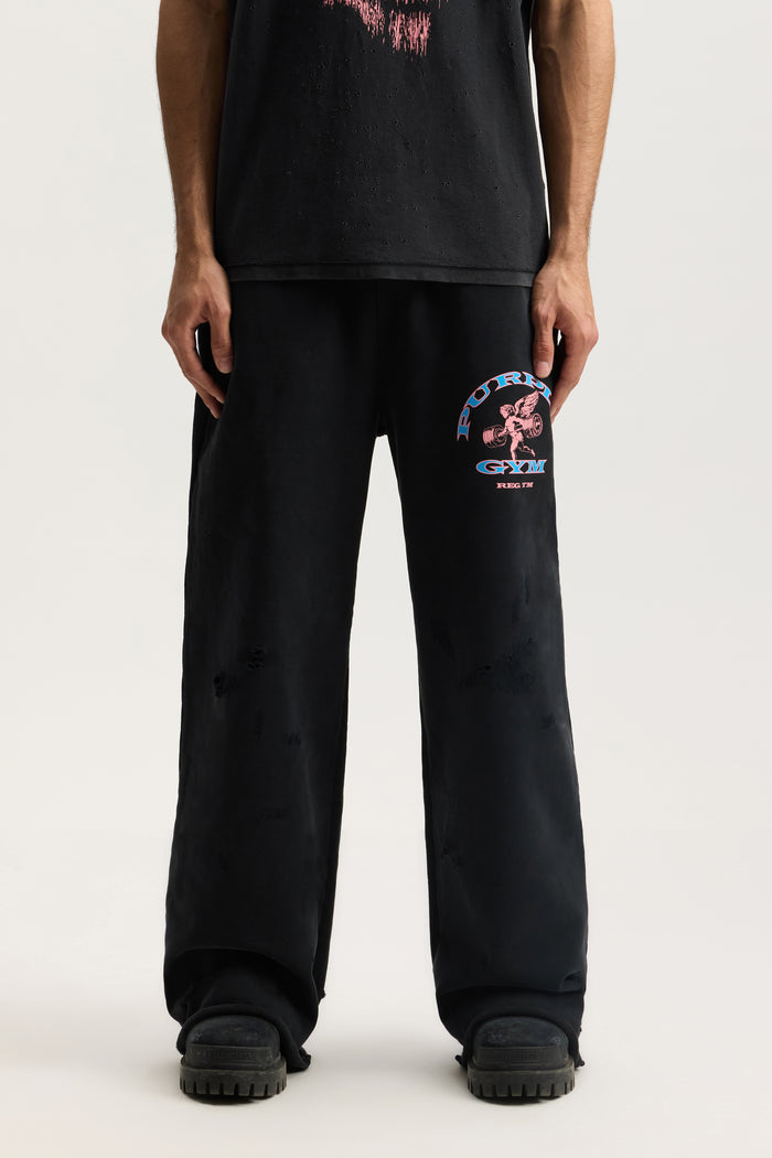Heavyweights Sweatpants in wide fit with elastic waistband and hard acid wash detailing