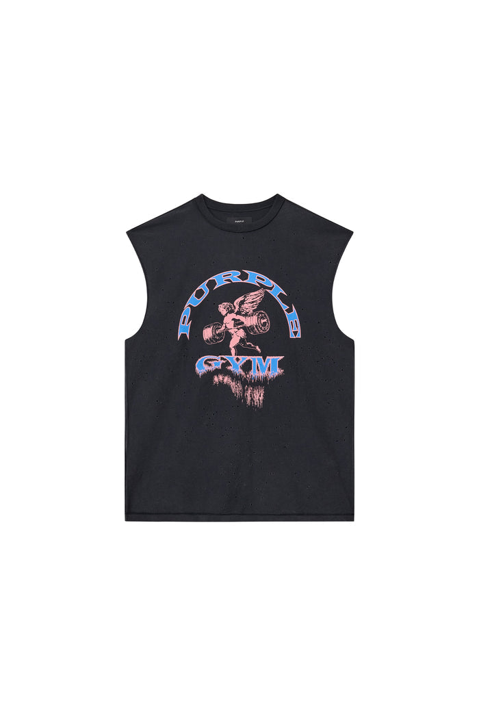 Heavyweights Tank Top in textured jersey with hard acid wash and crackle print detail