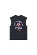 Heavyweights Tank Top in textured jersey with hard acid wash and crackle print detail