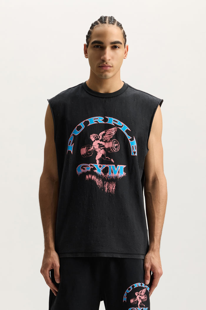Heavyweights Tank Top in textured jersey with hard acid wash and crackle print. Regular fit.