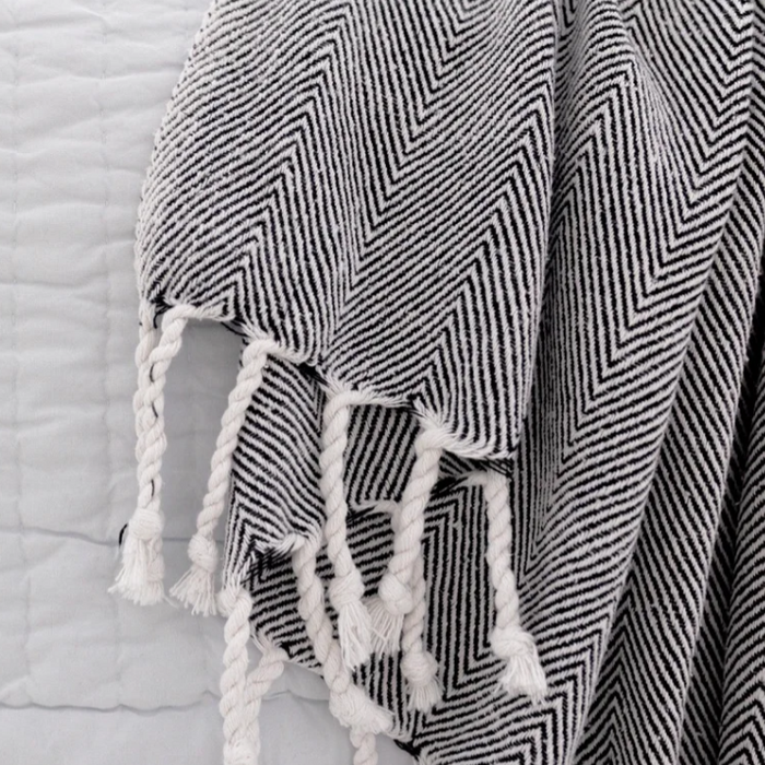 Herringbone Cotton Charcoal Throw