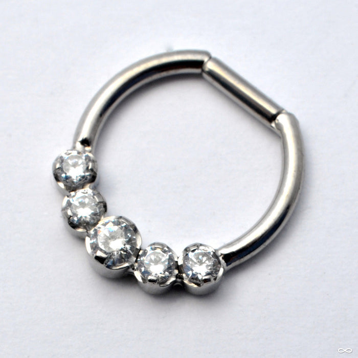 Hinged Ring with Five Prong-set Gemstones in Titanium from Intrinsic with Clear CZ