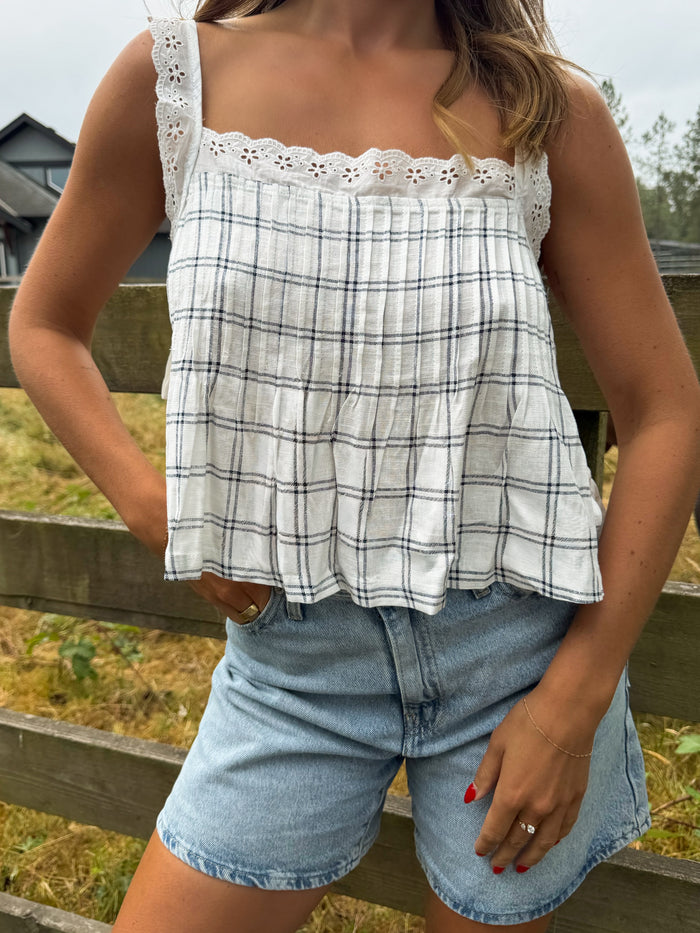 Hollis Plaid Eyelet Top - Stitch And Feather