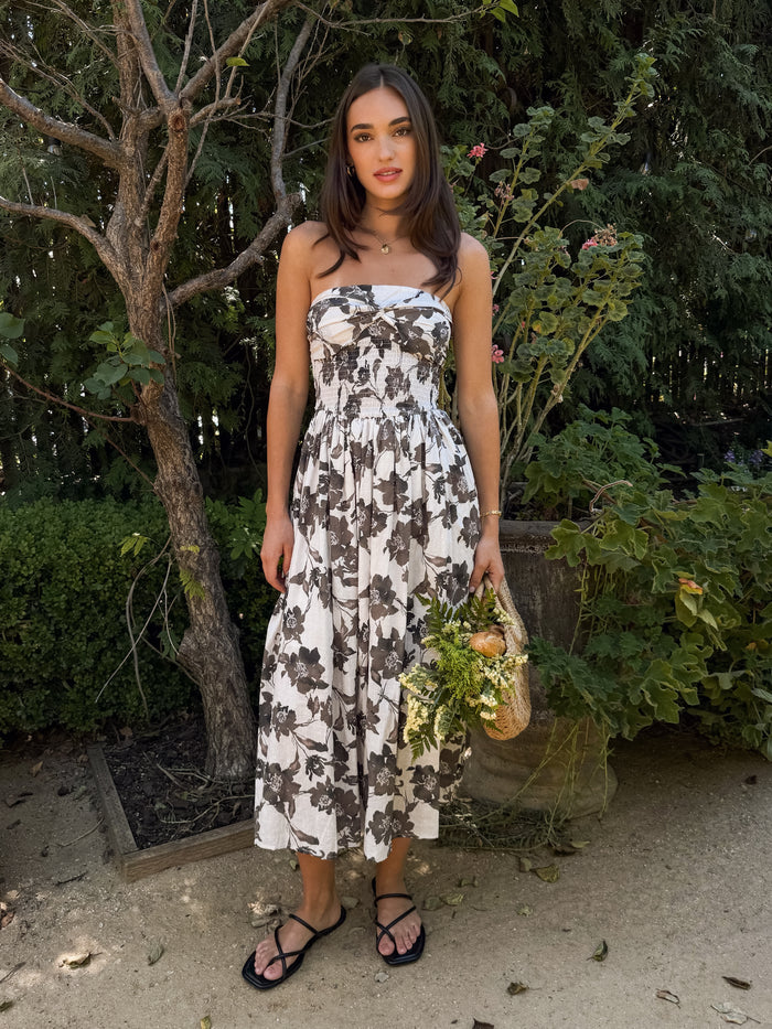 Isabeau Floral Strapless Midi Dress - Stitch And Feather
