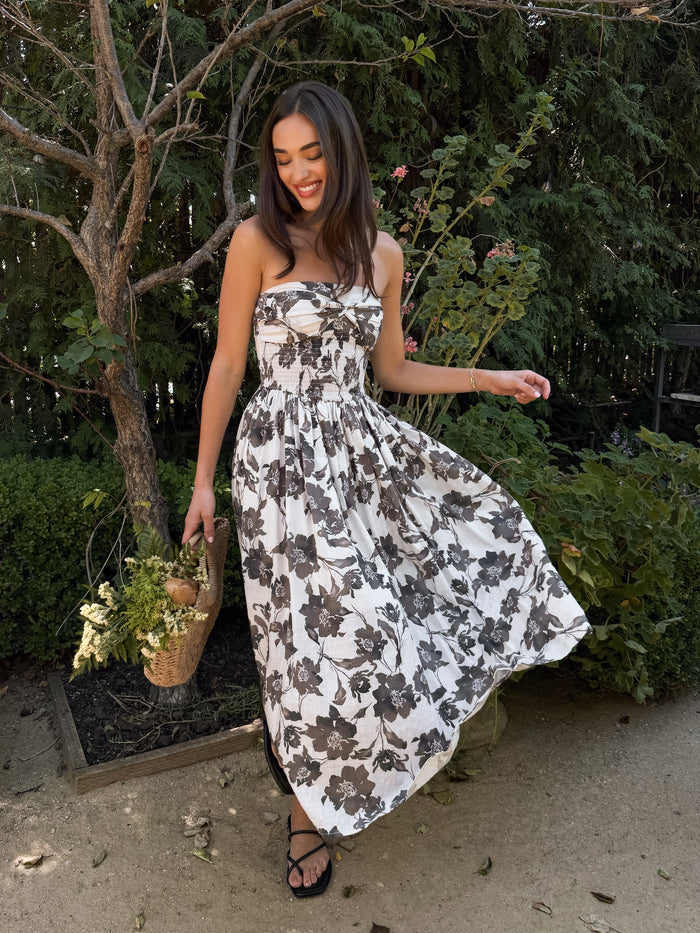 Isabeau Floral Strapless Midi Dress - Stitch And Feather