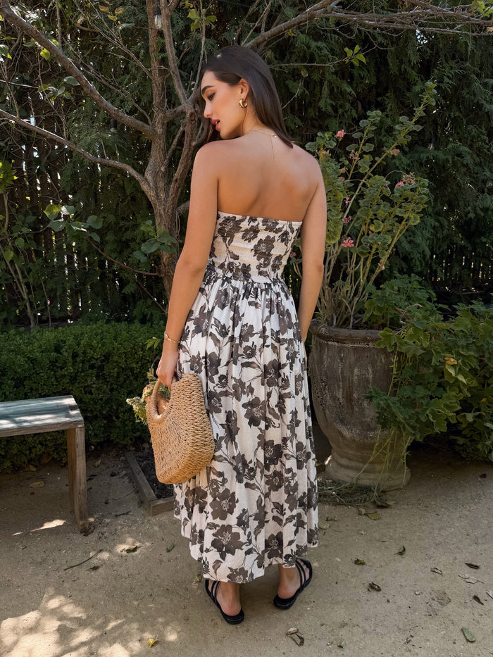 Isabeau Floral Strapless Midi Dress - Stitch And Feather