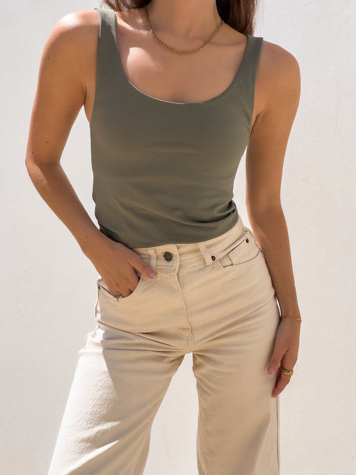Island Vibe Crop Tank in Olive - Stitch And Feather