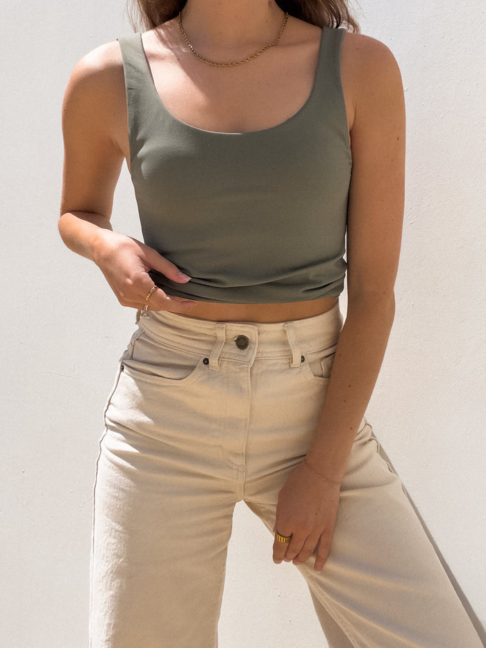 Island Vibe Crop Tank in Olive - Stitch And Feather