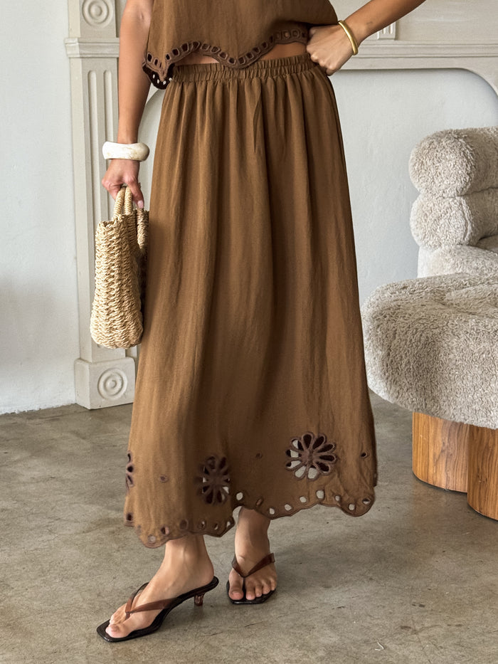 Ismeria Eyelet Midi Skirt - Stitch And Feather