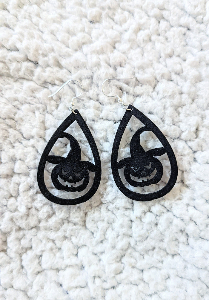 Jack O'Lantern Witch Faux Leather Drop Dangle Earrings