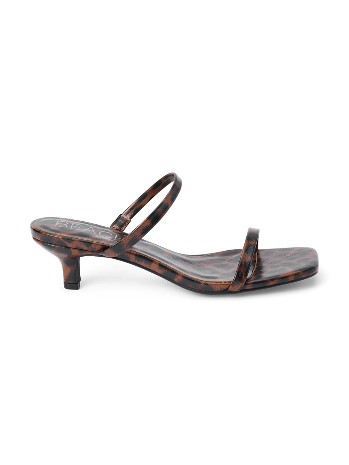 Jeanne Heeled Sandal in Brown Leopard - Stitch And Feather