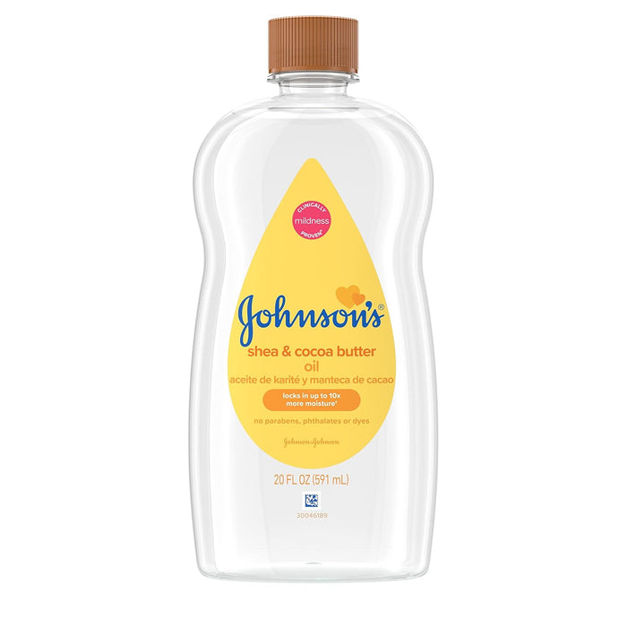 Johnson's Baby Oil, Mineral Oil Enriched with Shea & Cocoa Butter to Prevent Moisture Loss, Hypoallergenic, 20 fl. oz