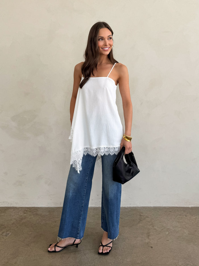Kalia Asymmetrical Tank Top in Ivory - Stitch And Feather