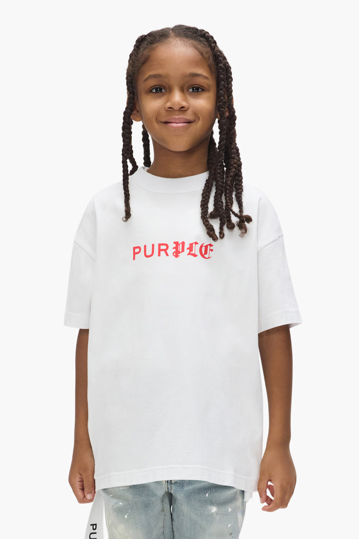 Kids' Half & Half Wordmark Tee, 100% cotton, relaxed fit, available in sizes 4-5 to 12.