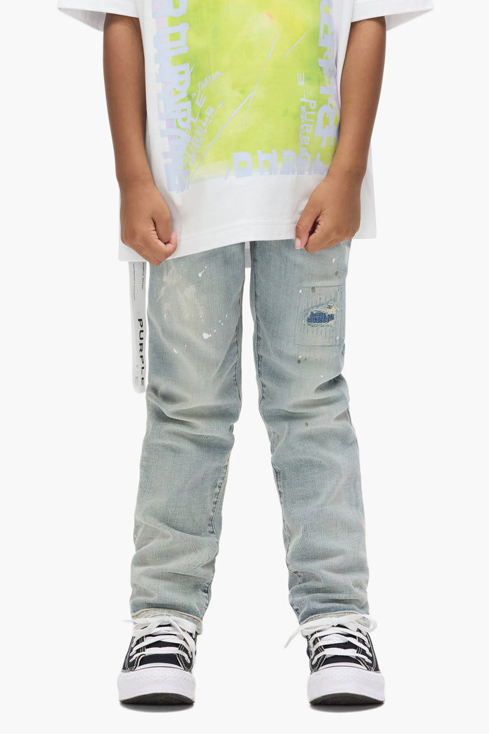 Kids' Light Indigo Stretch Skinny Denim with 5 Pocket Styling, available in sizes XS to XL.