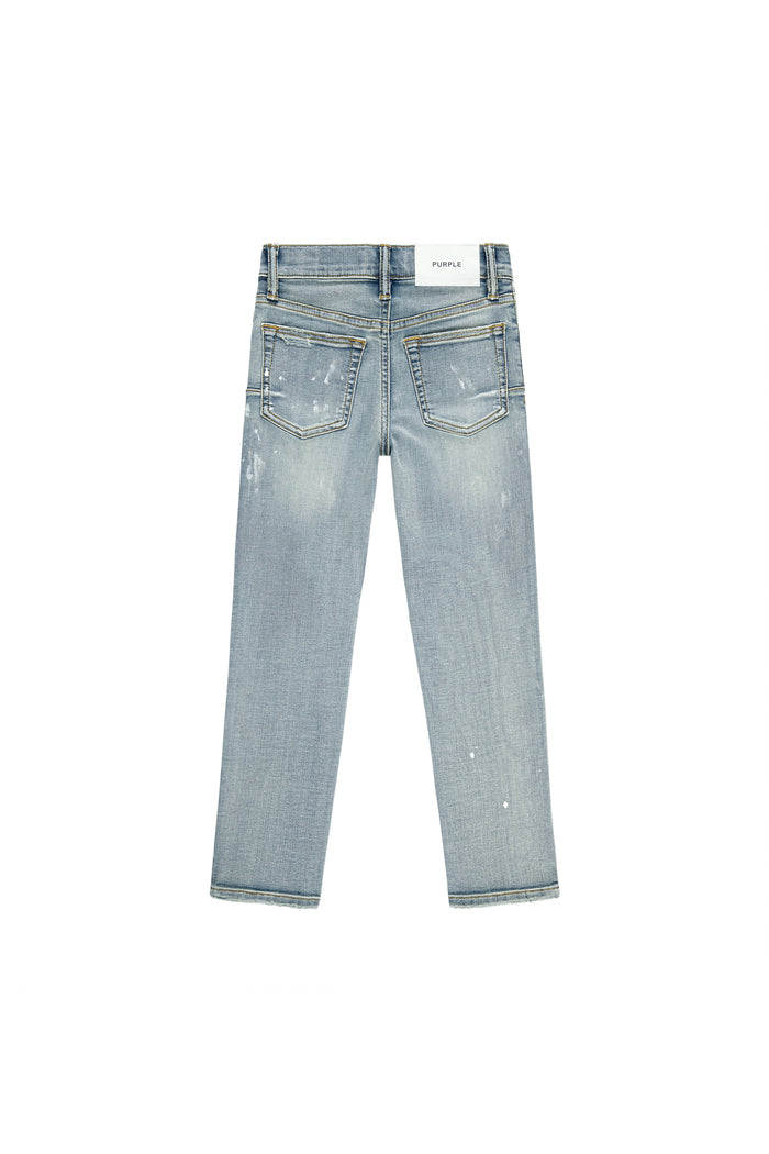 Kids' Light Indigo Paint Repair Stretch Skinny Denim, sizes XS to XL, 5 pocket styling.