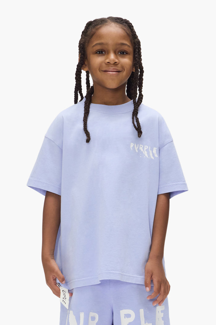 Kids' Painted Wordmark Tee in relaxed fit, available in sizes XS to XL, 100% cotton, enzyme washed.
