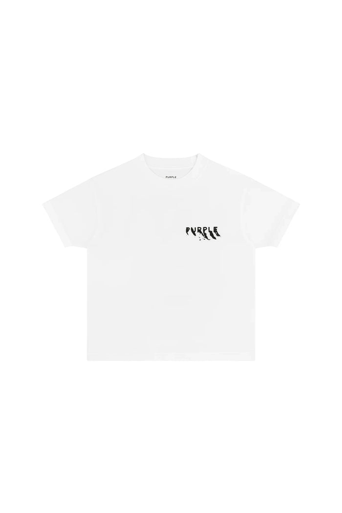 Kids' Painted Wordmark Tee in white with front and back graphic wordmark design.