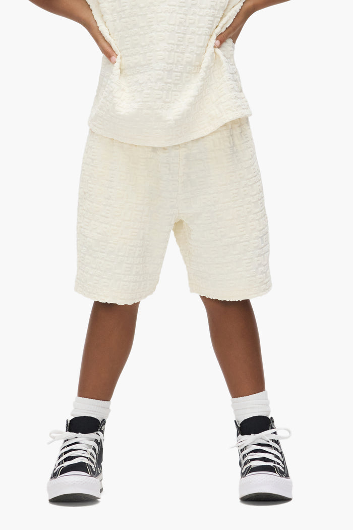 Kids' Terry Short in relaxed fit with jacquard terry towel fabric for ages 4-12.