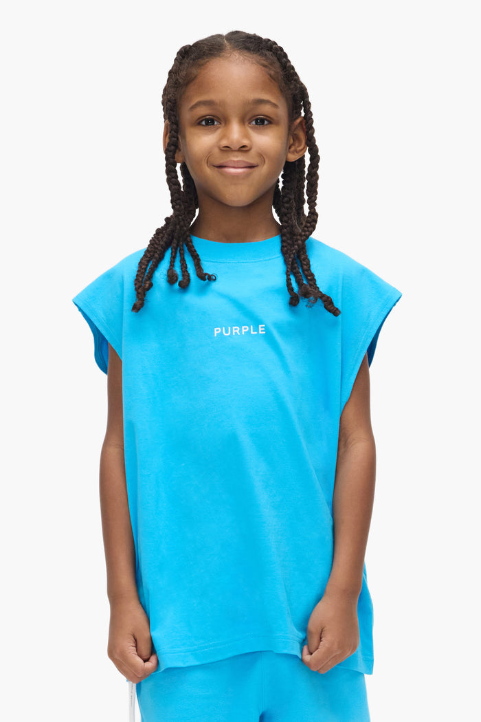 Kids' Wordmark Cut Tank Top, 100% Cotton, Relaxed Fit, available in sizes 4-5 to 12.