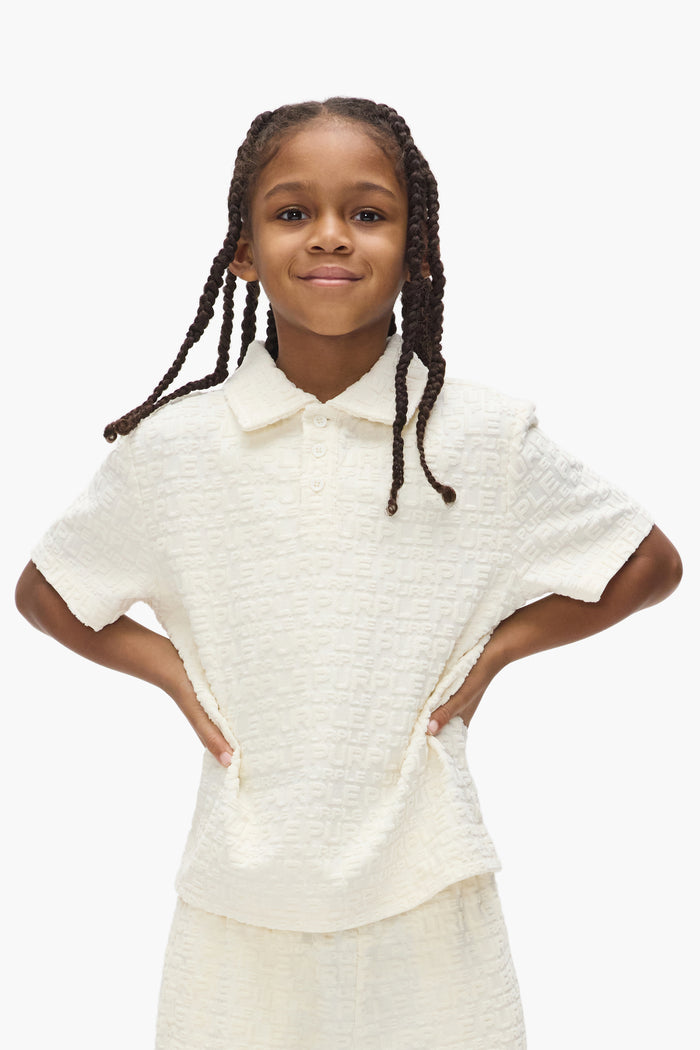 Kids' Wordmark Repeat Terry Polo, Regular Fit, Jacquard Terry Towel, Sizes 4-5 to 12