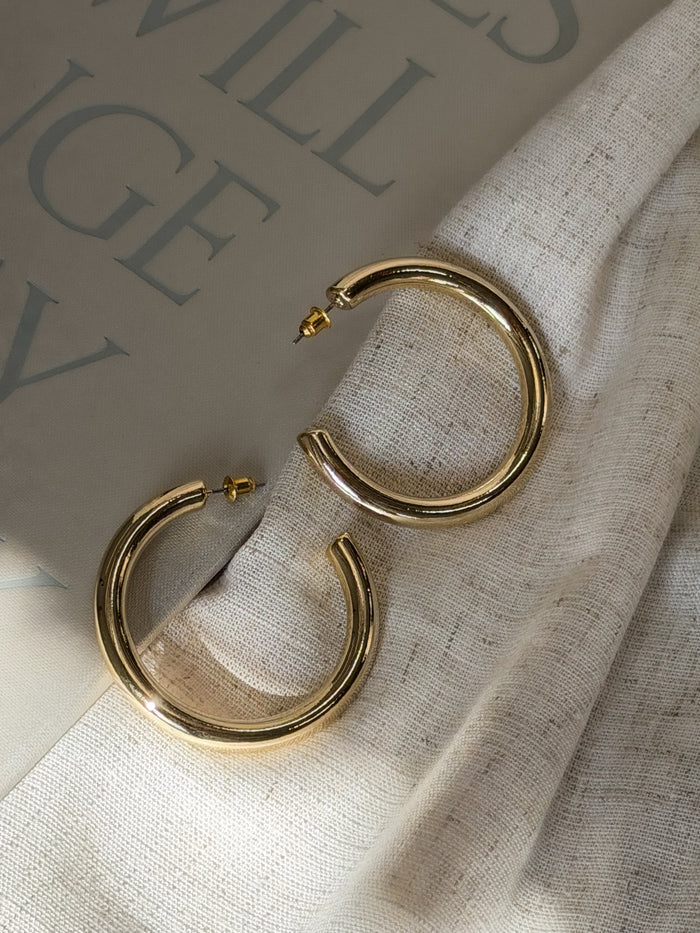 Large Classic Gold Hoop - Stitch And Feather
