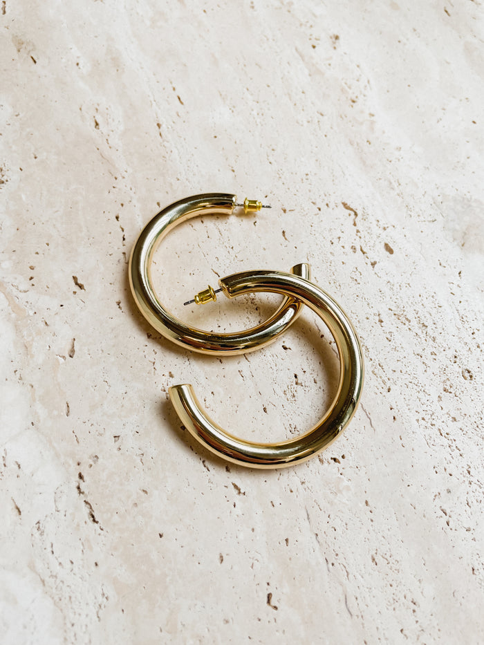 Large Classic Gold Hoop - Stitch And Feather