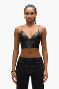 Leather Bralette with adjustable straps and center back zipper closure in various sizes.