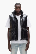 Leather Puffer Vest in oversized fit, made from faux leather with duck down fill.