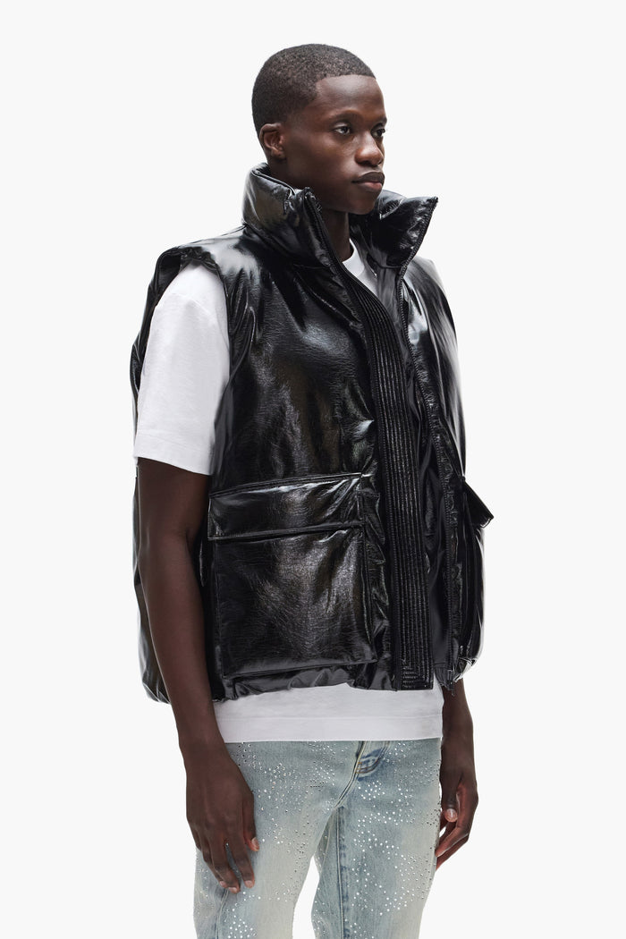 Leather Puffer Vest, oversized fit, faux leather, size S, fall winter 2025 collection.