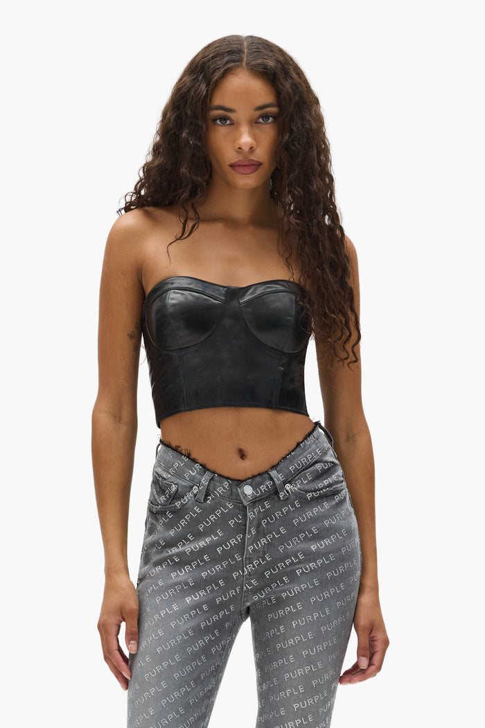 Leather Tube Top in skinny fit made from 100% sheep leather, available in multiple sizes.