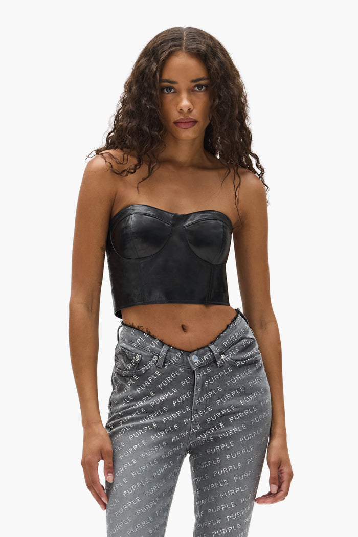 Leather Tube Top in skinny fit made from 100% sheep leather, available in various sizes.