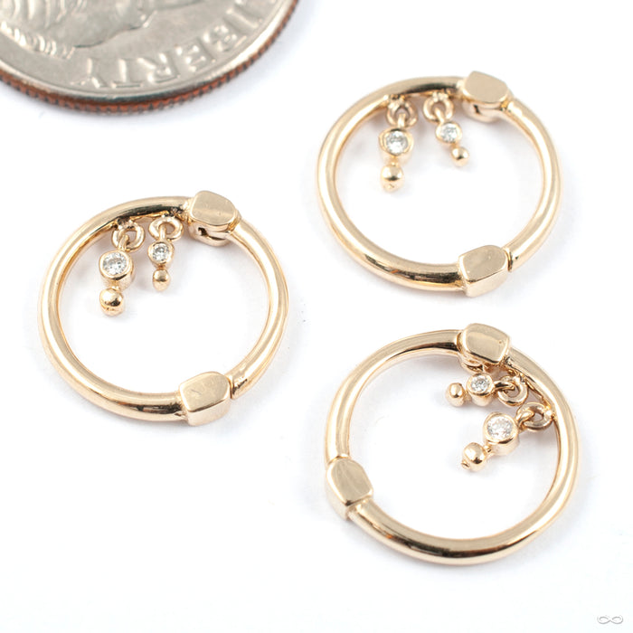 Liminality Dangle Clicker in Gold from Pupil Hall group yellow gold with diamonds