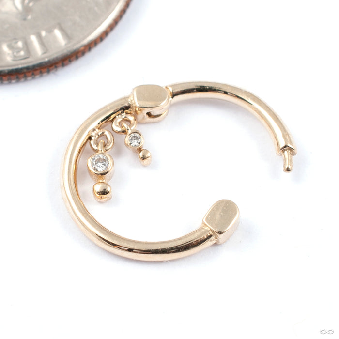 Liminality Dangle Clicker in Gold from Pupil Hall in yellow gold with diamonds right orientation open